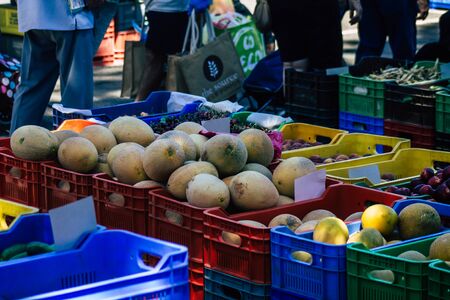 Limassol Cyprus June 13, 2020 View of various fresh fruits sold at the market of Limassol in Cyprus islandの写真素材