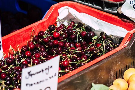 Limassol Cyprus June 13, 2020 View of various fresh fruits sold at the market of Limassol in Cyprus...