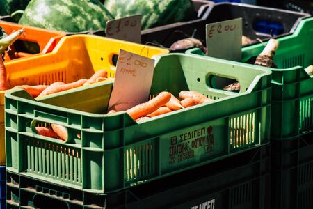 Limassol Cyprus June 13, 2020 View of various fresh fruits sold at the market of Limassol in Cyprus islandの写真素材