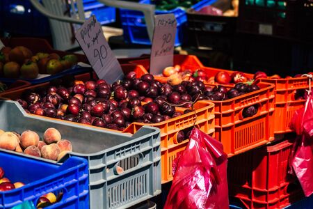 Limassol Cyprus June 13, 2020 View of various fresh fruits sold at the market of Limassol in Cyprus islandの写真素材