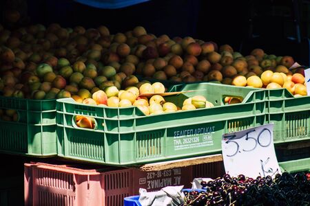 Limassol Cyprus June 13, 2020 View of various fresh fruits sold at the market of Limassol in Cyprus islandの写真素材
