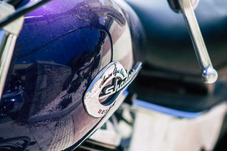 Limassol Cyprus June 12, 2020 Closeup of the mechanical part of a motorbike parked in the streets of Limassol in Cyprus Islandのeditorial素材