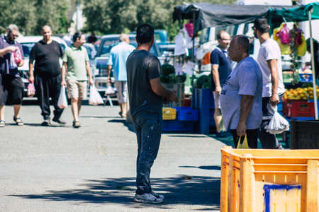 Limassol Cyprus June 13, 2020 Portrait of unidentified people shopping at the Limassol market in the...