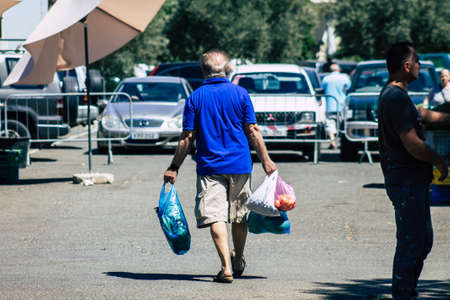 Limassol Cyprus June 13, 2020 Portrait of unidentified people shopping at the Limassol market in the...
