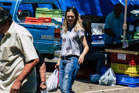 Limassol Cyprus June 13, 2020 Portrait of unidentified people shopping at the Limassol market in the morningのeditorial素材
