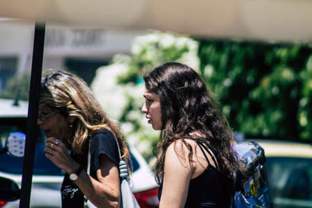 Limassol Cyprus June 13, 2020 Portrait of unidentified people shopping at the Limassol market in the...