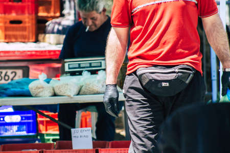 Limassol Cyprus June 13, 2020 Portrait of unidentified people shopping at the Limassol market in the...