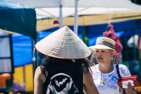 Limassol Cyprus June 13, 2020 Portrait of unidentified people shopping at the Limassol market in the morningのeditorial素材