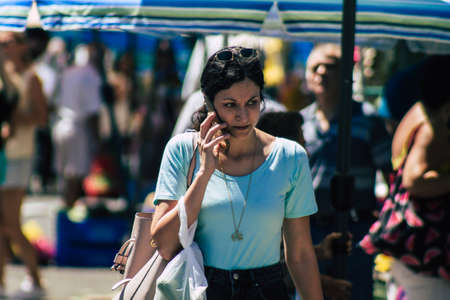 Limassol Cyprus June 13, 2020 Portrait of unidentified people shopping at the Limassol market in the...