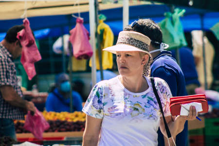 Limassol Cyprus June 13, 2020 Portrait of unidentified people shopping at the Limassol market in the morningのeditorial素材