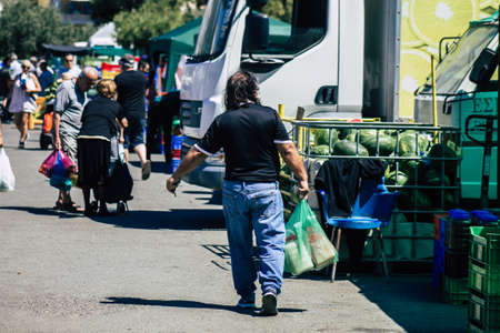 Limassol Cyprus June 13, 2020 Portrait of unidentified people shopping at the Limassol market in the morningのeditorial素材