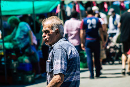 Limassol Cyprus June 13, 2020 Portrait of unidentified people shopping at the Limassol market in the...