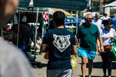 Limassol Cyprus June 13, 2020 Portrait of unidentified people shopping at the Limassol market in the...