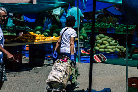 Limassol Cyprus June 13, 2020 Portrait of unidentified people shopping at the Limassol market in the morningのeditorial素材