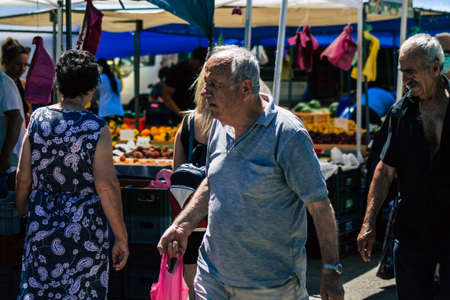 Limassol Cyprus June 13, 2020 Portrait of unidentified people shopping at the Limassol market in the morningのeditorial素材
