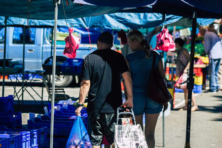 Limassol Cyprus June 13, 2020 Portrait of unidentified people shopping at the Limassol market in the morningのeditorial素材