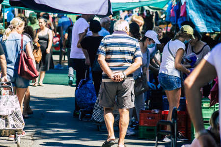 Limassol Cyprus June 13, 2020 Portrait of unidentified people shopping at the Limassol market in the...