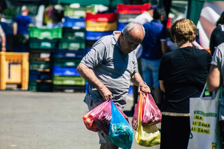 Limassol Cyprus June 13, 2020 Portrait of unidentified people shopping at the Limassol market in the morningのeditorial素材