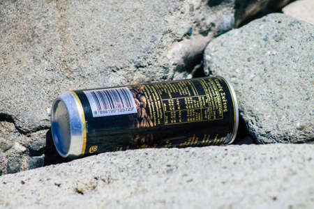 Limassol Cyprus June 12, 2020 Closeup of various pollution of metallic and plastic waste found on one of the natural beaches near the town of Limassol in Cyprusのeditorial素材