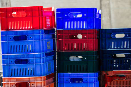 Limassol Cyprus June 06, 2020 View of various boxes to contain vegetables sold at the market of Limassol in the morningのeditorial素材
