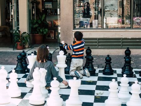Tel Aviv Israel April 4, 2019 View of unknown Israeli kids playing in the streets of Tel Aviv in the afternoonの写真素材