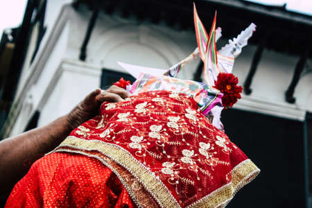 Kathmandu Nepal August 27, 2018 Portrait of unknown Hindu kid visiting the Pashupatinath temple in the morningのeditorial素材
