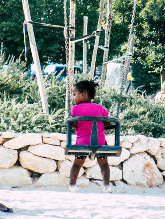 Jerusalem Israel September 11, 2018 View of kids playing in a public garden in Jerusalem in the afternoonのeditorial素材