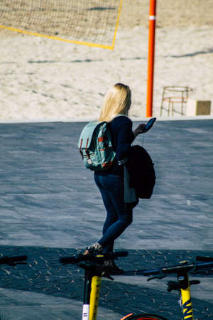 Tel Aviv Israel January 28, 2020 View of unidentified people walking on Herbert Samuel Promenade in...