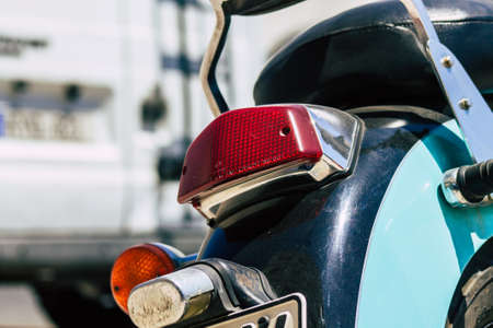 Limassol Cyprus June 19, 2020 Closeup of the mechanical part of a motorbike parked in the streets of Limassol in Cyprus Islandのeditorial素材