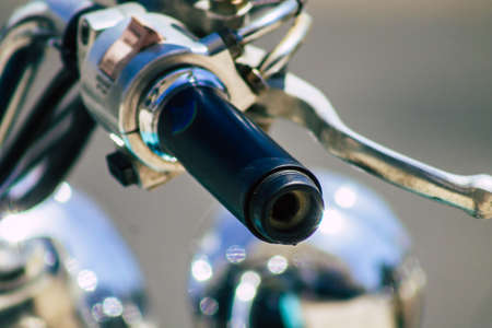 Limassol Cyprus June 19, 2020 Closeup of the mechanical part of a motorbike parked in the streets of Limassol in Cyprus Islandのeditorial素材