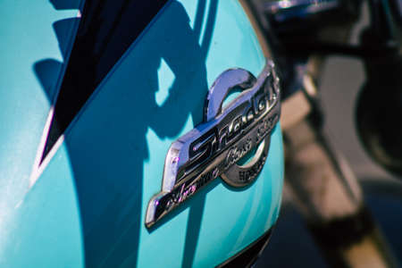Limassol Cyprus June 19, 2020 Closeup of the mechanical part of a motorbike parked in the streets of...