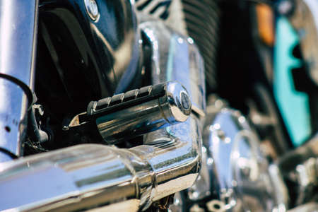 Limassol Cyprus June 19, 2020 Closeup of the mechanical part of a motorbike parked in the streets of Limassol in Cyprus Islandのeditorial素材