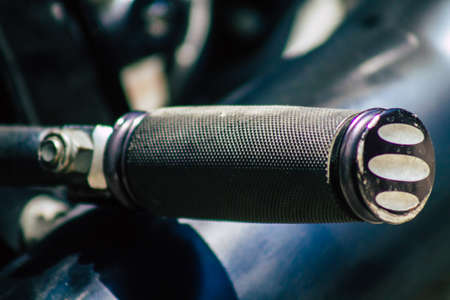 Limassol Cyprus June 19, 2020 Closeup of the mechanical part of a motorbike parked in the streets of Limassol in Cyprus Islandのeditorial素材