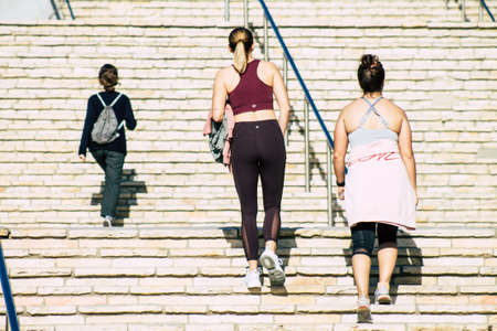 Tel Aviv Israel December 22, 2019 View of unidentified people walking on Herbert Samuel Promenade in Tel Aviv in the afternoonのeditorial素材