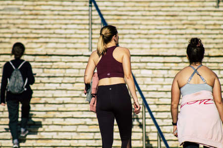 Tel Aviv Israel December 22, 2019 View of unidentified people walking on Herbert Samuel Promenade in Tel Aviv in the afternoonのeditorial素材