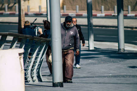 Tel Aviv Israel December 31, 2019 View of unidentified people walking on Herbert Samuel Promenade in Tel Aviv in the afternoonのeditorial素材