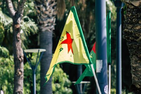 Limassol Cyprus June 20, 2020 View of the political meeting of the European Democratic Kurdish Society Congress which fights against the domination of Turkish power in the street of Limassol in the afternoonの写真素材