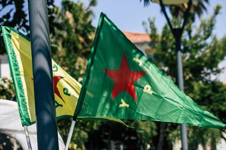 Limassol Cyprus June 20, 2020 View of the political meeting of the European Democratic Kurdish Society Congress which fights against the domination of Turkish power in the street of Limassol in the afternoonの写真素材