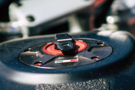 Limassol Cyprus June 21, 2020 Closeup of a motorbike parked in the streets of Limassol in Cyprus Islandのeditorial素材
