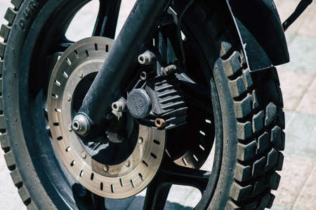 Limassol Cyprus June 21, 2020 Closeup of a motorbike parked in the streets of Limassol in Cyprus...