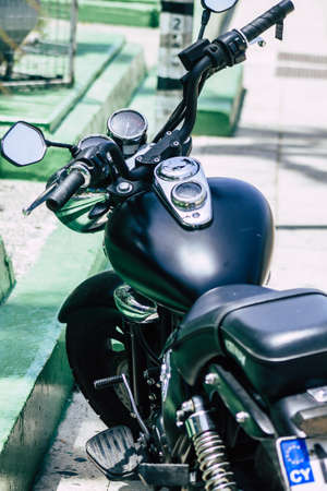 Limassol Cyprus June 21, 2020 Closeup of a motorbike parked in the streets of Limassol in Cyprus Islandのeditorial素材