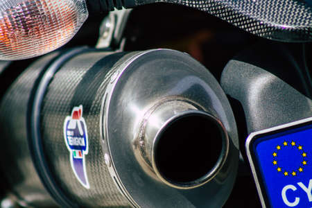 Limassol Cyprus June 21, 2020 Closeup of a motorbike parked in the streets of Limassol in Cyprus Islandのeditorial素材
