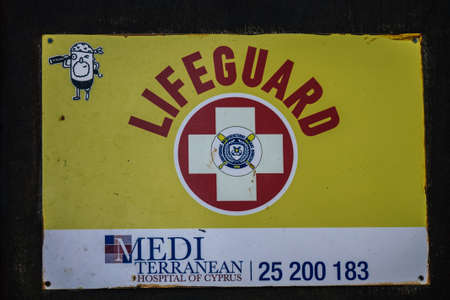 Limassol Cyprus June 10, 2020 View of beach sign in the city of Limassol in Cyprus islandのeditorial素材