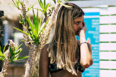 Tel Aviv Israel July 15, 2019 View of unknown Israeli people having fun on the beach of Tel Aviv during a sunny day in the afternoonのeditorial素材