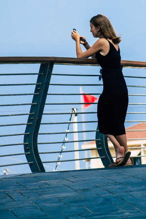 Tel Aviv Israel July 15, 2019 View of unknown Israeli people having fun on the beach of Tel Aviv during a sunny day in the afternoonのeditorial素材