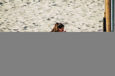 Tel Aviv Israel October 08, 2019 View of unknowns people having fun on the beach of Tel Aviv in the...