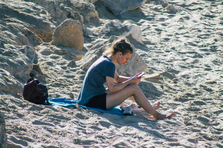 Tel Aviv Israel October 08, 2019 View of unknowns people having fun on the beach of Tel Aviv in the afternoonのeditorial素材