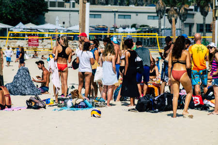 Tel Aviv Israel October 05, 2019 View of unknowns people having fun on the beach of Tel Aviv in the afternoonのeditorial素材
