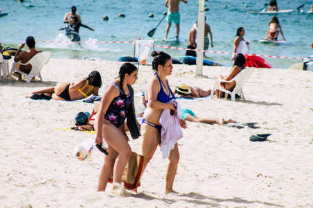 Tel Aviv Israel October 05, 2019 View of unknowns people having fun on the beach of Tel Aviv in the afternoonのeditorial素材