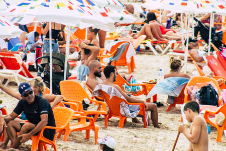 Tel Aviv Israel October 05, 2019 View of unknowns people having fun on the beach of Tel Aviv in the afternoonのeditorial素材